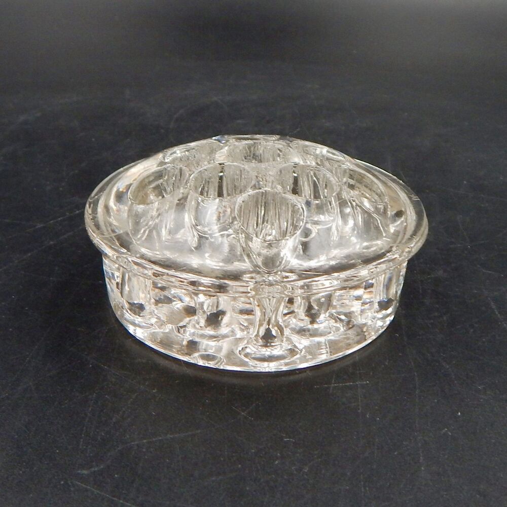 Glass Flower Frog Dome Shaped Floral Clear 3 In Diameter 1-1/2" H 11 Holes